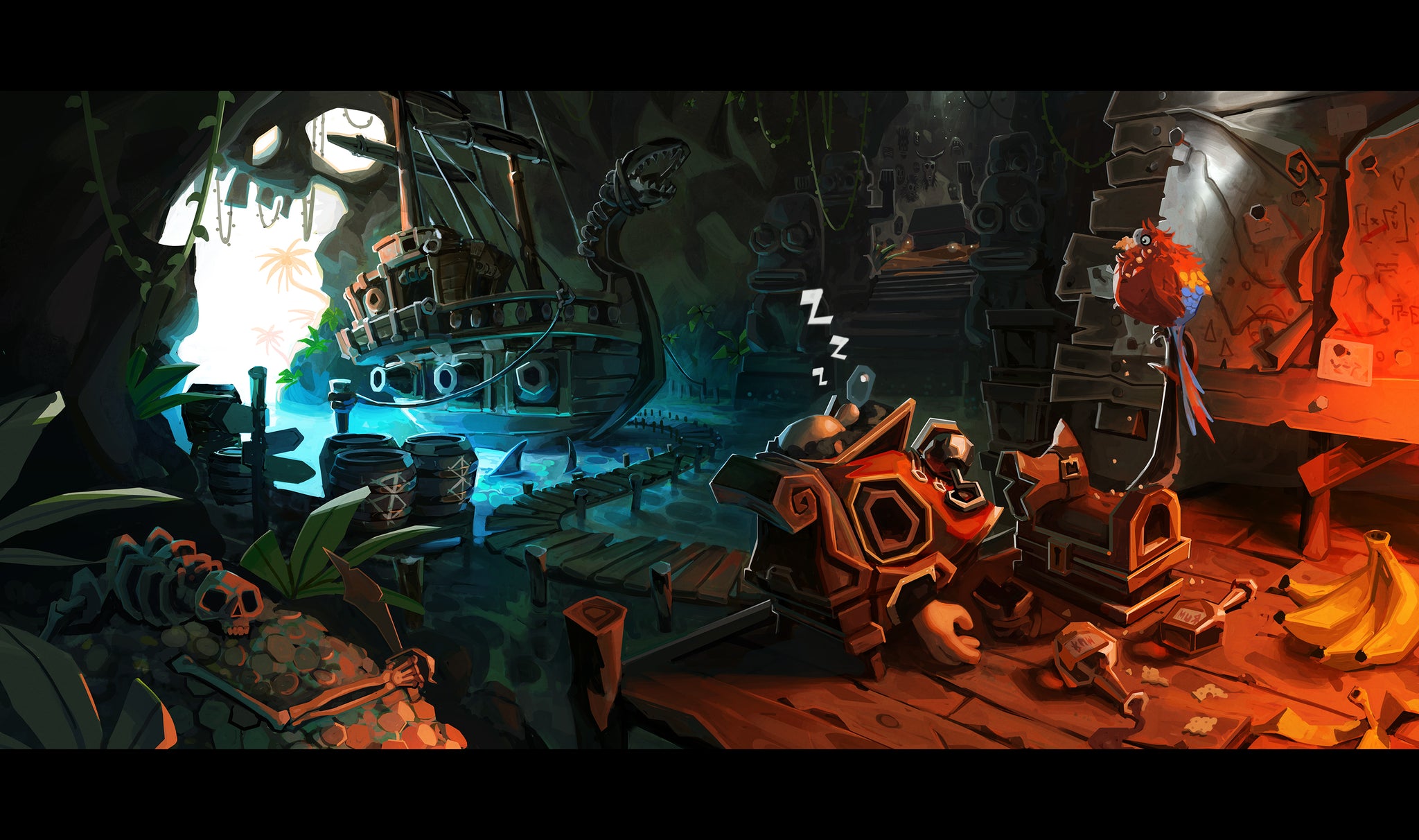 LIFTED official game concept art - Blackbeard's hideout scene by Tibor Sulyok