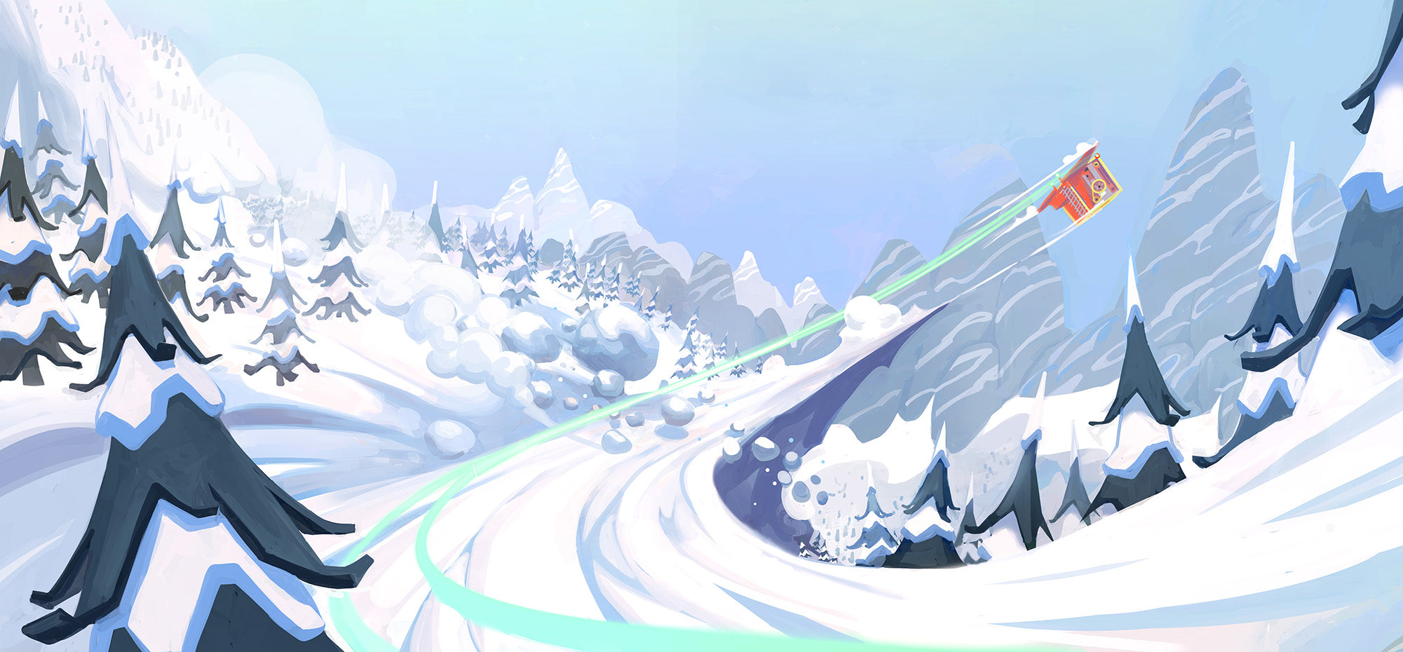 LIFTED official game concept art - Dolomites mountain chase scene by Tibor Sulyok