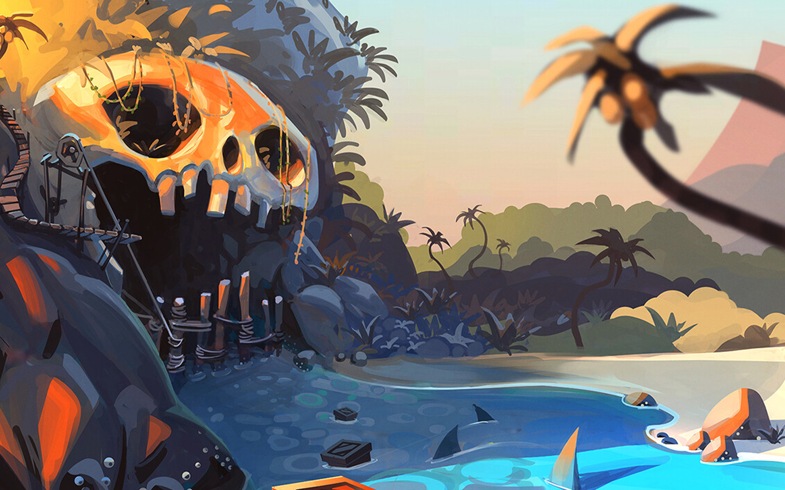 LIFTED official game concept art - Tortuga pirate cave entrance with skull rock by Tibor Sulyok