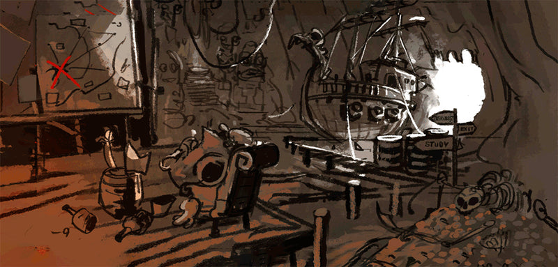 World design process painting for Blackbeard's Cave by Tibor Sulyok 2/3 for the LIFTED game's early visual design.